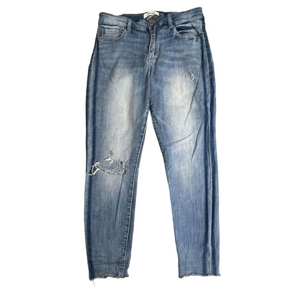 Pistola Womens Medium Wash Mid Rise Distressed Raw Hem Skinny Jeans 32 - Picture 2 of 8